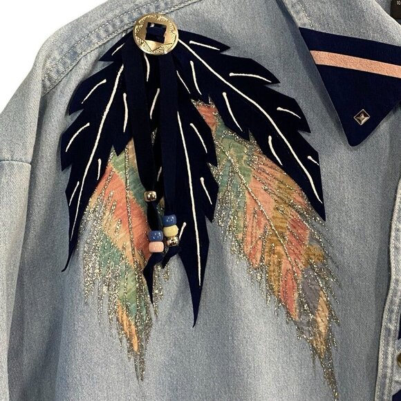 Scottsdale Images Appliqued Handpainted Denim Shirt Size XXL Blue Unique 32-8 - Picture 3 of 15